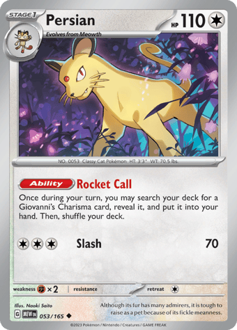 Persian Pokemon 151 Pokemon Card