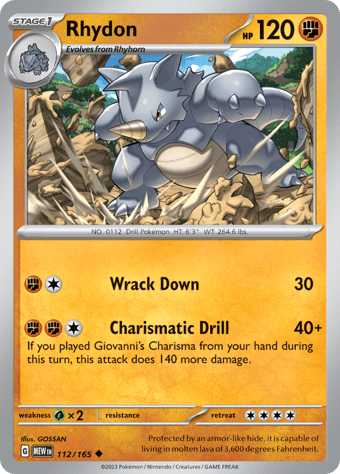Rhydon Pokemon 151 Pokemon Card