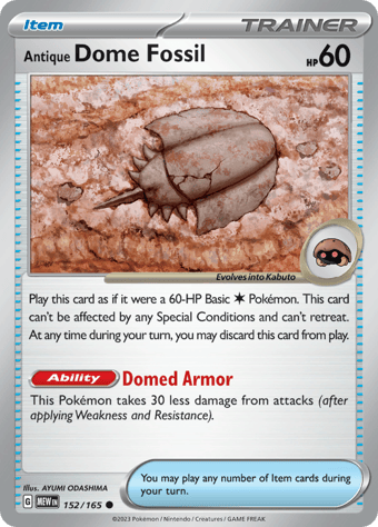 Antique Dome Fossil Pokemon 151 Pokemon Card