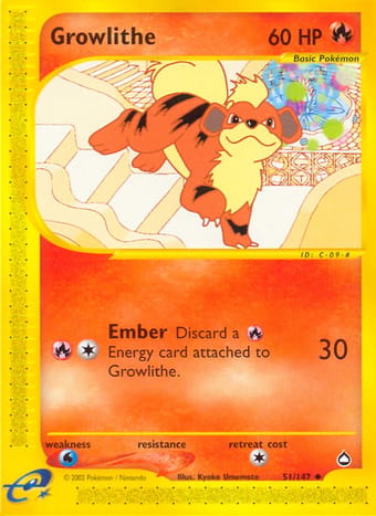 Growlithe Aquapolis Pokemon Card