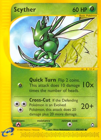 Scyther Aquapolis Pokemon Card