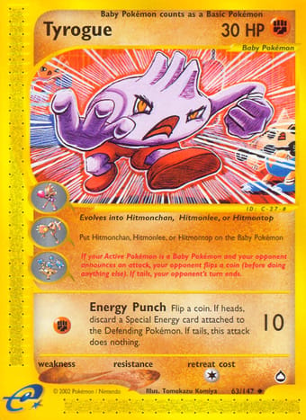Tyrogue Aquapolis Pokemon Card