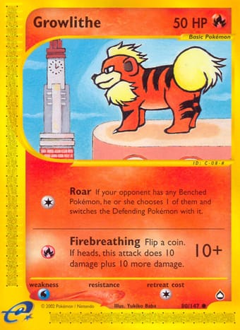 Growlithe Aquapolis Pokemon Card