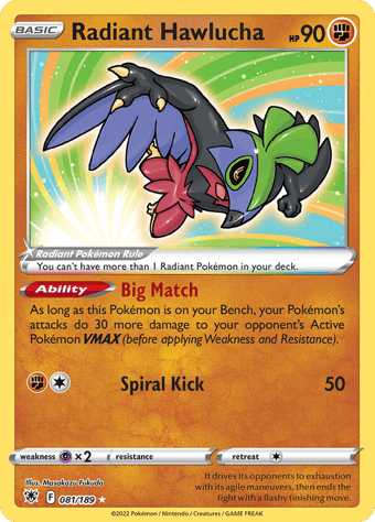 Radiant Hawlucha Astral Radiance Pokemon Card