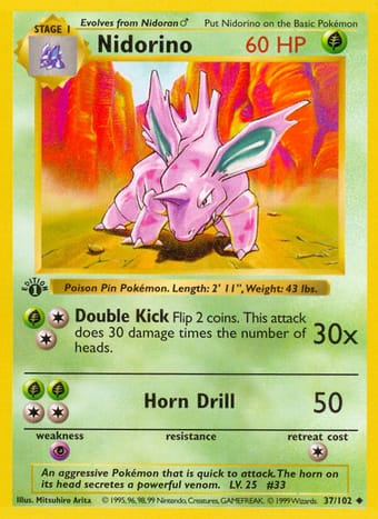 Nidorino Base Set Pokemon Card