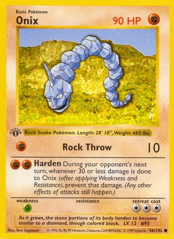 Onix Base Set Pokemon Card