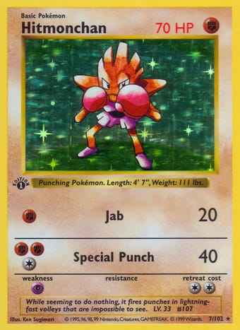 Hitmonchan Base Set Pokemon Card Hitmonchan Base Set Pokemon Card