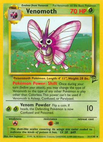 Venomoth Base Set 2 Pokemon Card
