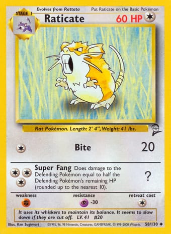 Raticate Base Set 2 Pokemon Card