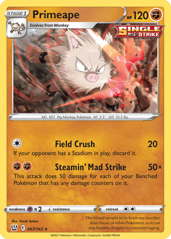 Primeape Battle Styles Pokemon Card