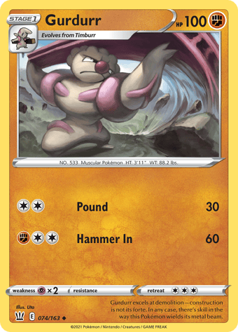 Gurdurr Battle Styles Pokemon Card