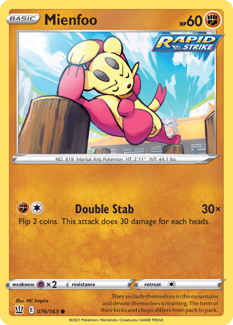 Mienfoo Battle Styles Pokemon Card