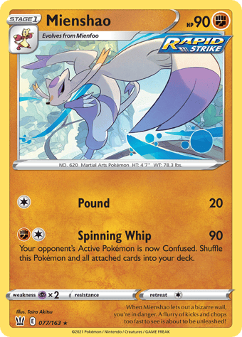 Mienshao Battle Styles Pokemon Card