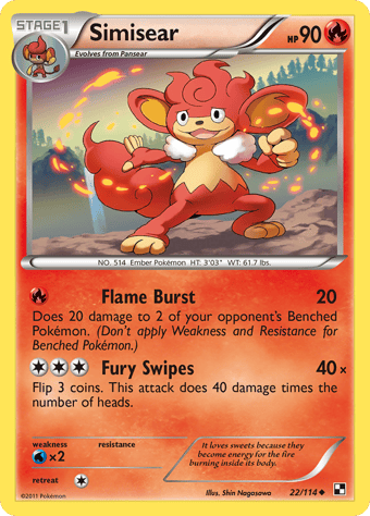 Simisear Black & White Pokemon Card