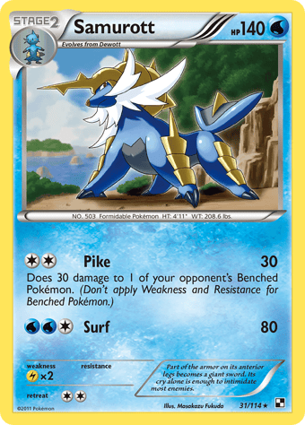 Samurott Black & White Pokemon Card
