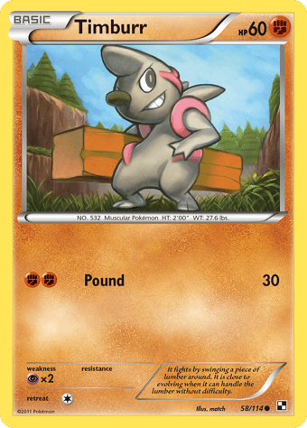 Timburr Black & White Pokemon Card