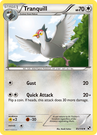Tranquill Black & White Pokemon Card