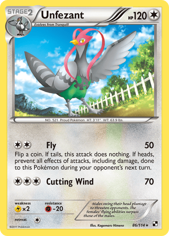 Unfezant Black & White Pokemon Card