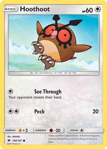 Hoothoot Burning Shadows Pokemon Card