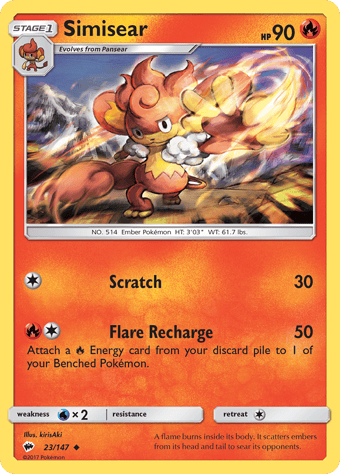 Simisear Burning Shadows Pokemon Card