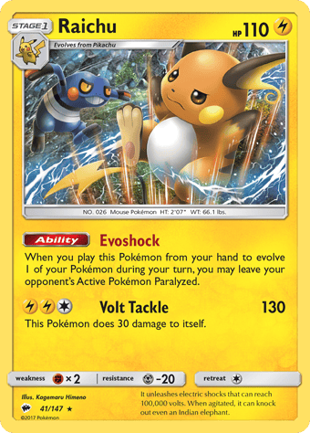 Raichu Burning Shadows Pokemon Card