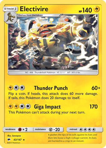 Electivire Burning Shadows Pokemon Card