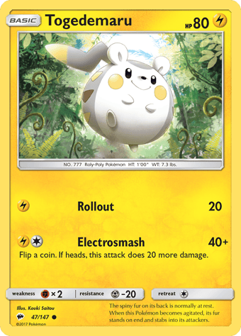Togedemaru Burning Shadows Pokemon Card