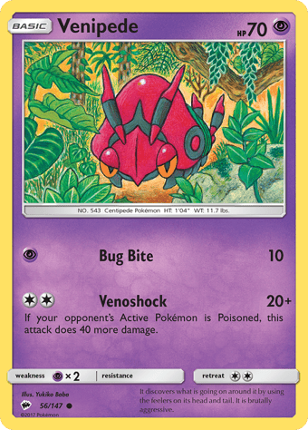 Venipede Burning Shadows Pokemon Card