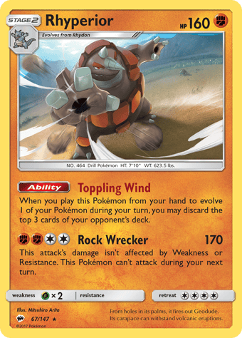 Rhyperior Burning Shadows Pokemon Card