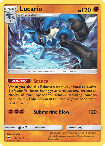 Lucario Burning Shadows Pokemon Card