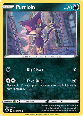 Purrloin Champion's Path Pokemon Card