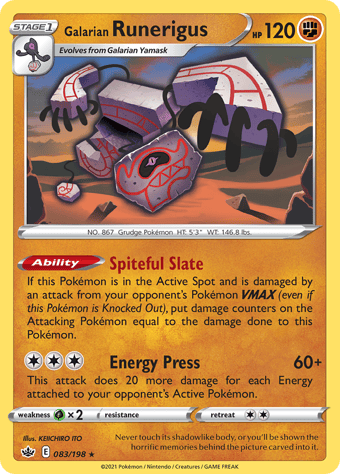 Galarian Runerigus Chilling Reign Pokemon Card