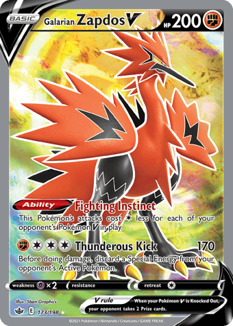 Galarian Zapdos V Chilling Reign Pokemon Card