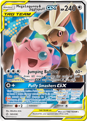 Mega Lopunny & Jigglypuff-GX Cosmic Eclipse Pokemon Card