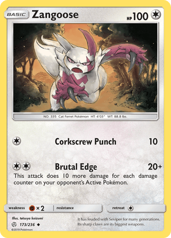 Zangoose Cosmic Eclipse Pokemon Card