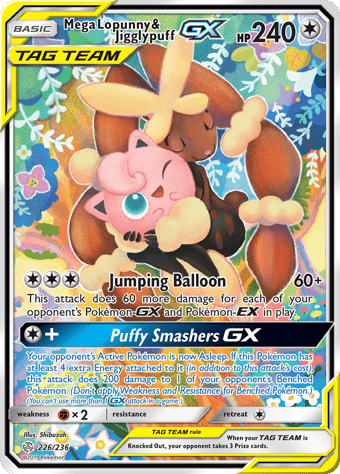 Mega Lopunny & Jigglypuff-GX Cosmic Eclipse Pokemon Card