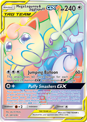 Mega Lopunny & Jigglypuff-GX Cosmic Eclipse Pokemon Card