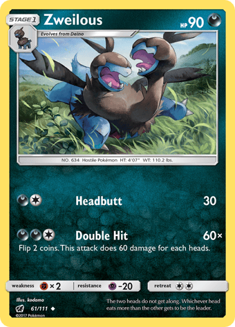 Zweilous Crimson Invasion Pokemon Card