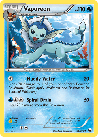 Vaporeon Dark Explorers Pokemon Card