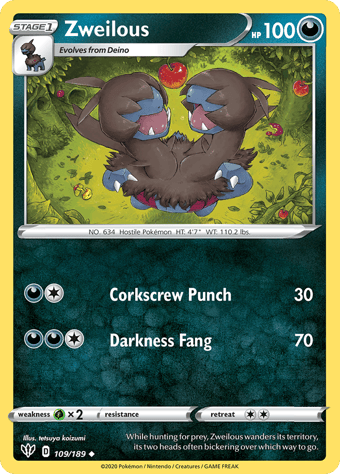 Zweilous Darkness Ablaze Pokemon Card