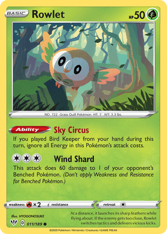 Rowlet Darkness Ablaze Pokemon Card