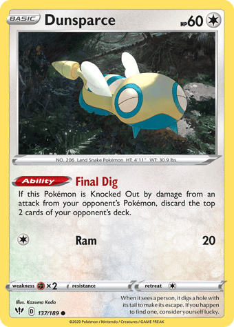 Dunsparce Darkness Ablaze Pokemon Card
