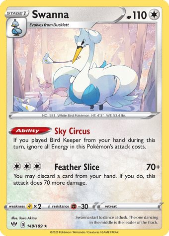 Swanna Darkness Ablaze Pokemon Card