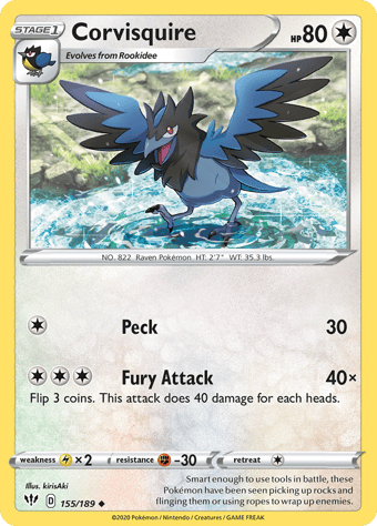 Corvisquire Darkness Ablaze Pokemon Card