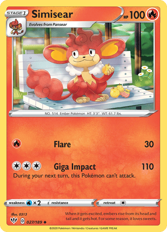 Simisear Darkness Ablaze Pokemon Card