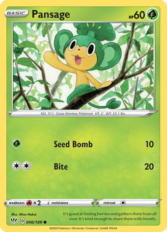 Pansage Darkness Ablaze Pokemon Card