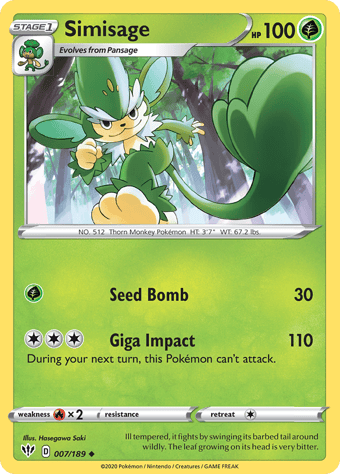 Simisage Darkness Ablaze Pokemon Card