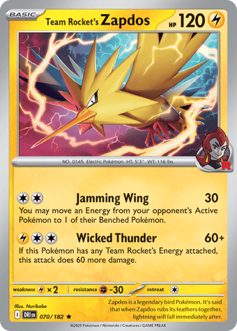 Team Rocket's Zapdos Destined Rivals Pokemon Card Team Rocket's Zapdos Destined Rivals Pokemon Card