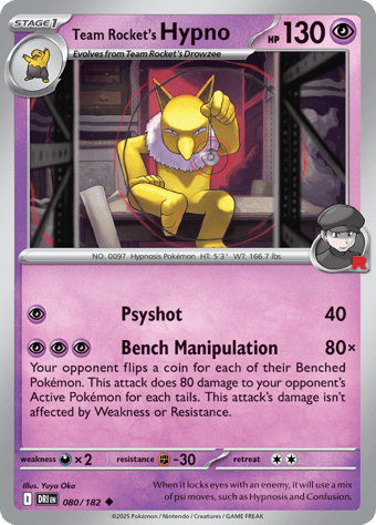 Team Rocket's Hypno Destined Rivals Pokemon Card