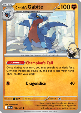 Cynthia's Gabite Destined Rivals Pokemon Card